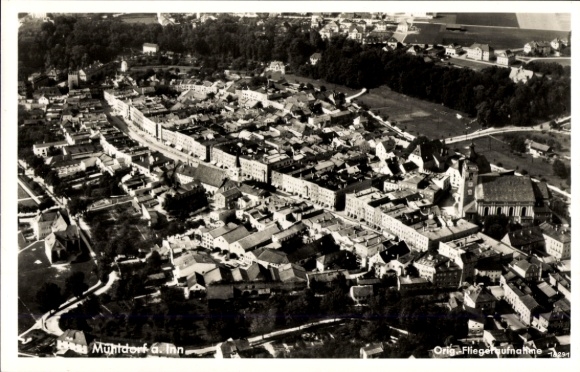 Ak Mühldorf am Inn Oberbayern, Fliegeraufnahme
