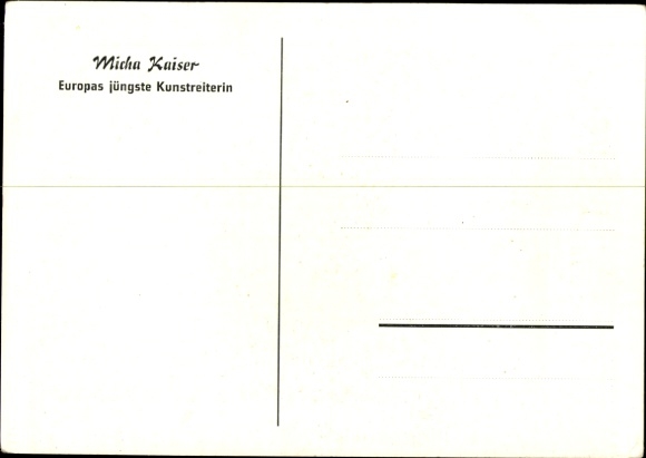 Postcard Micha Kaiser, Europe's youngest equestrian, pony, autograph