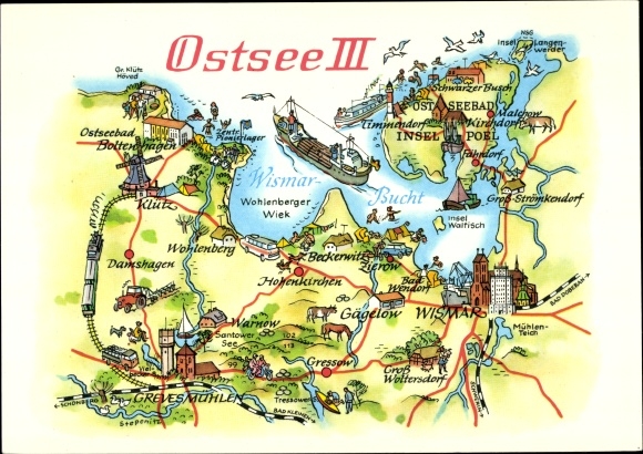 Maps Postcard Baltic Sea, Boltenhagen, Grevesmühlen, Wismar, Insel Poel