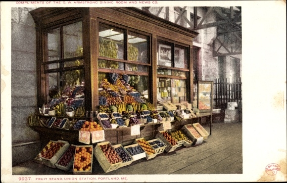 Postcard Portland Beach Maine USA, Union Station, Fruit Stand