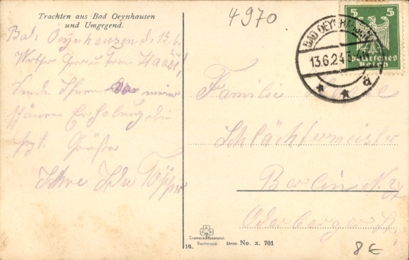 Postcard Bad Oeynhausen in Westphalia, couple in folk costumes, pipe