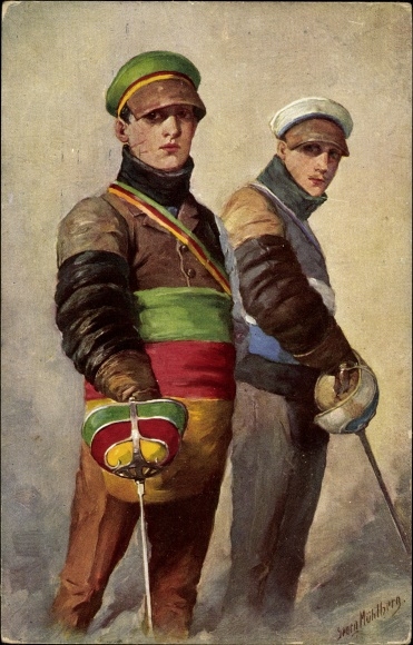 Studentika Artist Postcard Mühlberg, G., The seconds, students with rackets