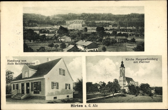Postcard shepherds Burgkirchen an der Alz Upper Bavaria, Margarethenberg church, vicarage, plot