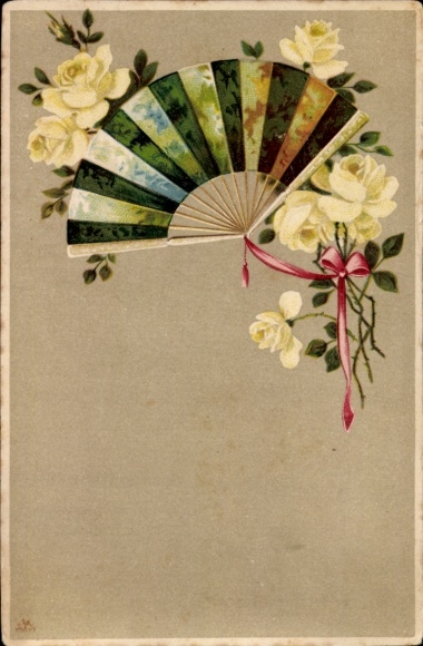 Postcard fans, roses