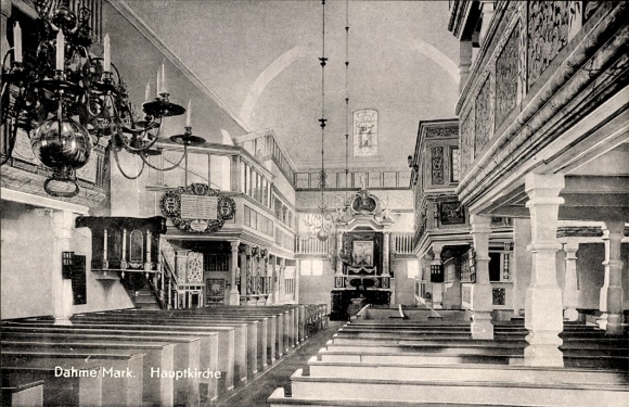 Postcard Dahme in der Mark, interior view of the main church