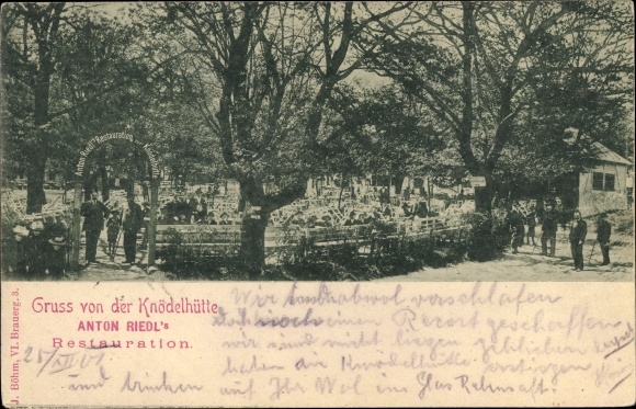 Ak Wien 14. Penzing, Gruß von der Knödelhütte, Anton Riedl