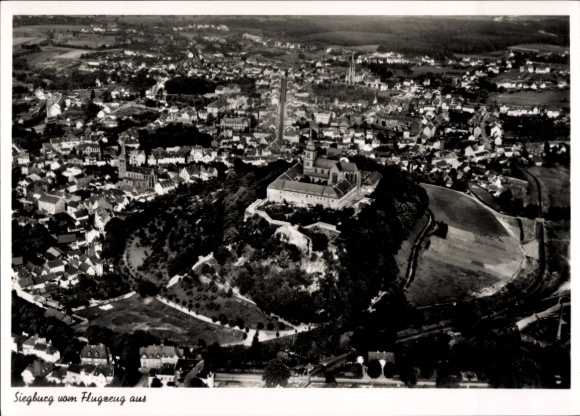 Picture PC Siegburg an der Sieg, aerial photograph of the castle on the hill, city view, 1940