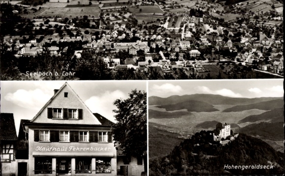 Ak Schönberg Seelbach in Baden Württemberg, Burg Hohengeroldseck, Kaufhaus Fehrenbacher