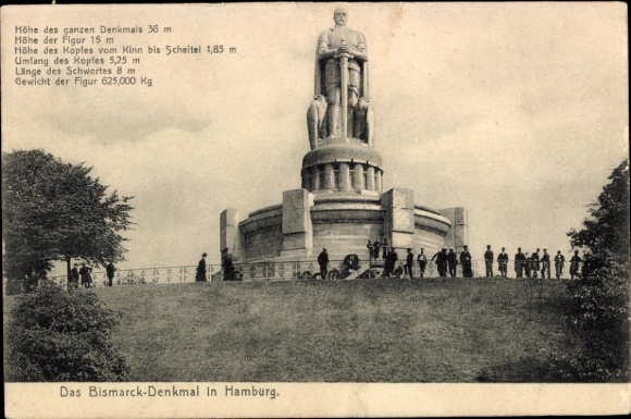 Ak Hamburg Mitte Altstadt, Bismarck-Denkmal, Statue, Höhe 36 m, Gewicht 625.000 Kg, Hamburg