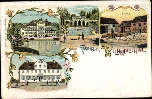 Chromo-Litho Calden in Hesse, Wilhelmsthal Castle, grotto, manor, restoration