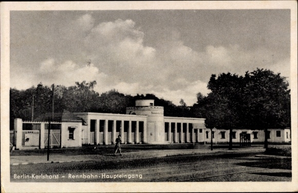 Ak Berlin Lichtenberg Karlshorst, renbaan, hoofdingang