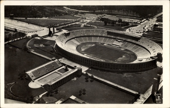 Postcard Berlin Charlottenburg Westend, Reichssportfeld, Olympic Stadium, aerial photograph