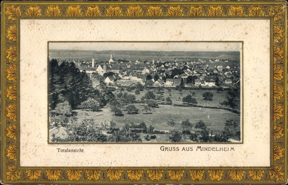 Embossed passepartout PC Mindelheim im Unterallgäu, total view of the village