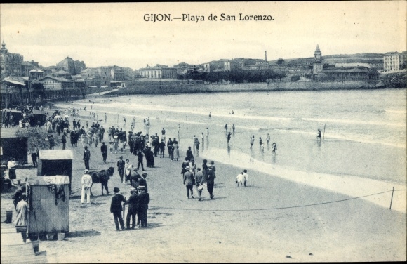 Ak Gijon Asturië Spanje, Playa de San Lorenzo