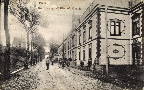Postcard Prüm in the Eifel, Kreuzerweg with bishop&#39;s seminary