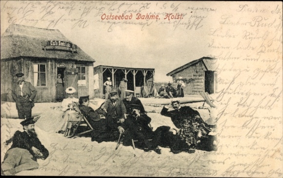 Ak Ostseebad Dahme in Holstein, Menschen am Strand, Café
