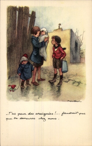 Kunstenaar Ak Poulbot, Franciscque, Je bent bang voor spinnen, Ligue Nationale tegen de Taudis