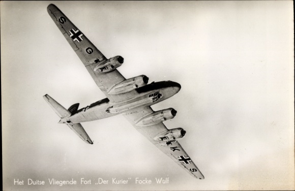 Postcard Focke Wulf, The German Flying Fortress Der Kurier, Luftwaffe