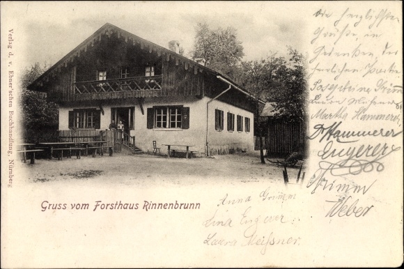 Ak Rinnenbrunn Neuhaus an der Pegnitz in de regio Neurenberg in Beieren, uitzicht op het huis van de boswachter