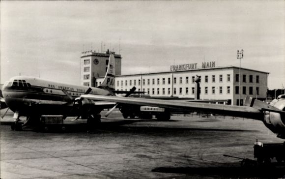 Postcard Frankfurt am Main, Airport, Airplane Pan American World Airways
