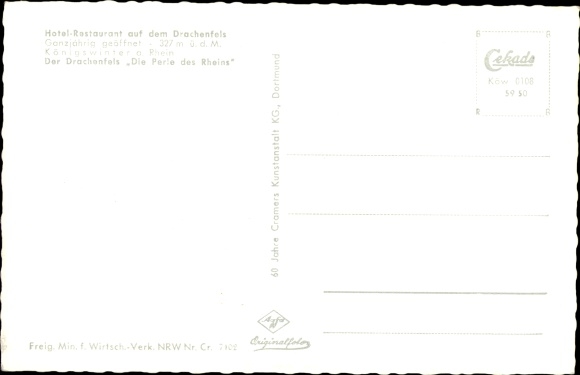 Postcard Koenigswinter am Rhein, Drachenfels, hotel restaurant, ruins