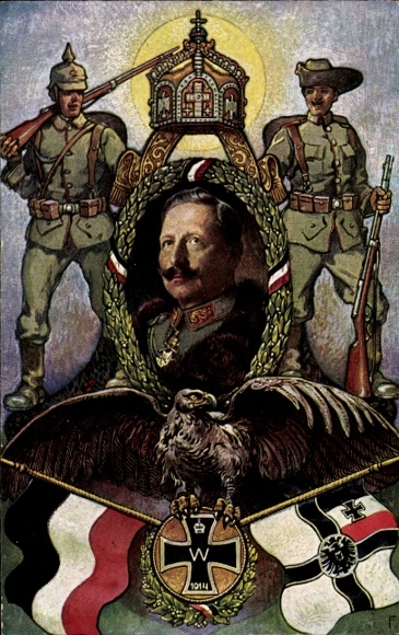 Artist Postcard Kaiser Wilhelm II., Colonial War Thanks, Soldiers, Flags, Eagle