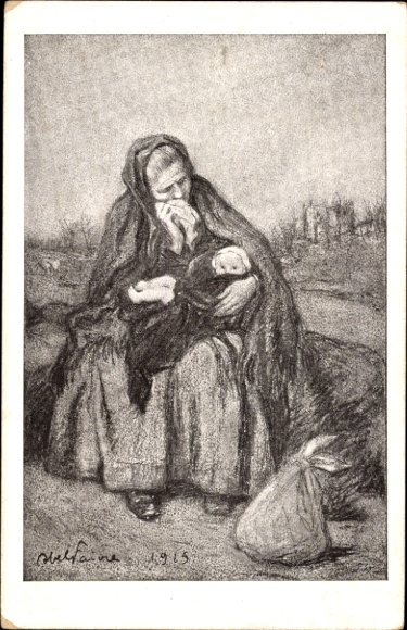 Artist Postcard Weeping Woman with Child 1915