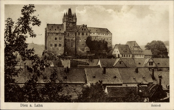 Ak Diez an der Lahn, Schloss, Stadtansicht,  Architektur