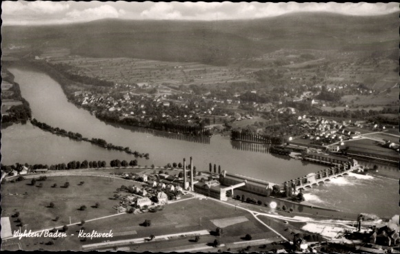 Ak Wyhlen am Rhein Baden, Fliegeraufnahme, Kraftwerk