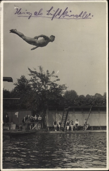 Photo Postcard Leichlingen in the Rhineland, Germaniabad, Heinz as an air artist, art jumper
