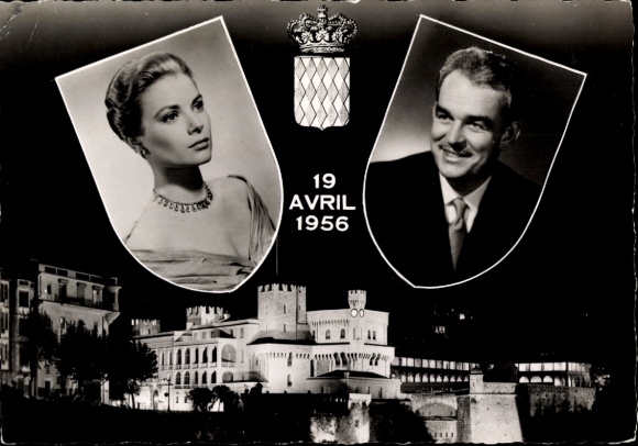 Postcard Monaco, Prince Rainier III of Monaco, actress Grace Kelly