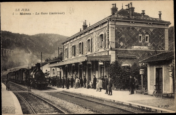 PC Morez de Jura, train station, track side, steam locomotive