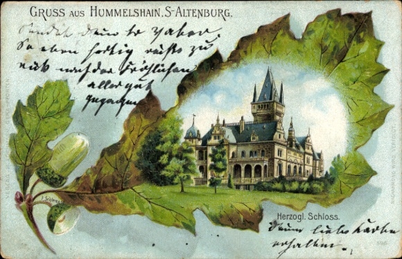 Künstler Eichenblatt Litho Schlemo, E., Hummelshain in Thüringen, Herzogliches Schloss