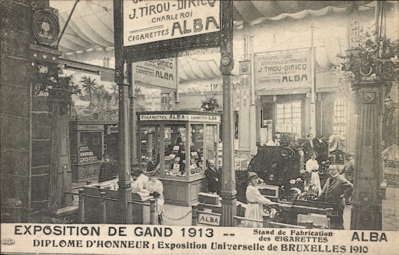 Postcard World Exhibition Ghent 1913, exhibition stand Alba Cigarettes, J. Tirou Dirico, Charleroi