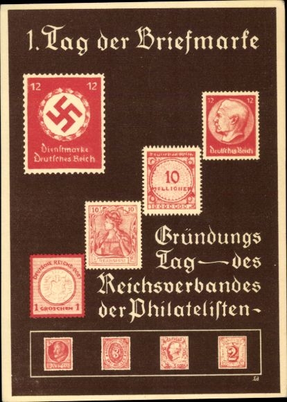 Postwaardestukken Akkoord 1e postzegeldag, oprichtingsdag van de Reichsvereeniging van Filatelisten