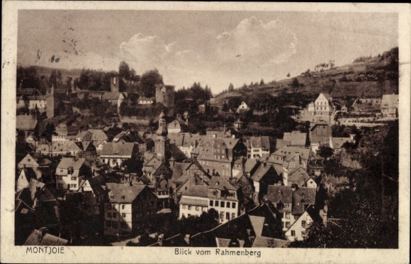 Ak Monschau Montjoie in der Eifel, Blick vom Rahmenberg,  Häuseransicht, Landschaft