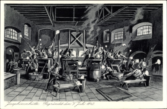 Postcard Szklarska Poręba Schreiberhau Giant Mountains Silesia, art glass factory Josephinenhütte
