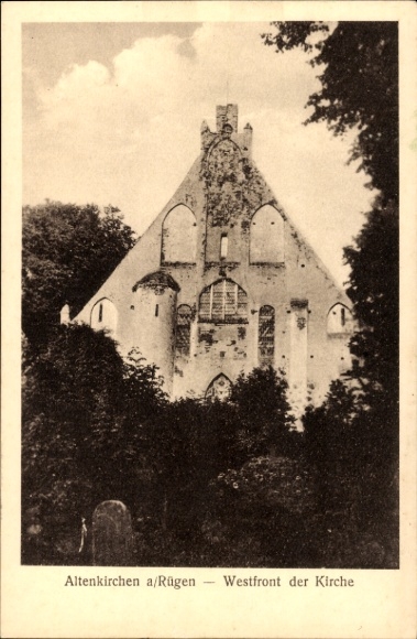 Postcard Altenkirchen island of Rügen in the Baltic Sea, western front of the church