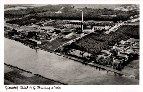 Postcard Obernburg am Main, aerial photograph of the Glanzstofffabrik AG Obernburg