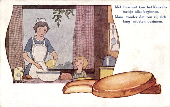 Artist Postcard The Kitchen Girl can all start with rusks, The Finest Zwieback, Advertising