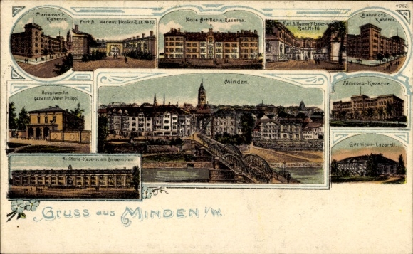 Chromo-Litho Minden in Westphalia, Marienwall Barracks, New Artillery Barracks, Main Guard, Simeons Barracks