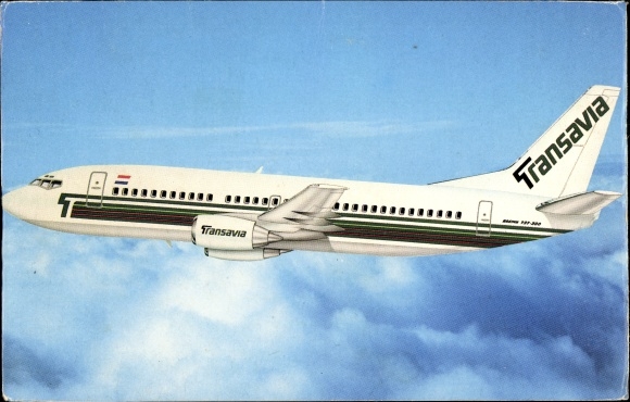 Postcard Dutch passenger aircraft, Boeing 737 300, Transavia