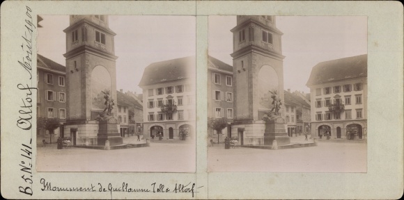 Stereo photo Altdorf Kt. Uri Switzerland, Tell monument