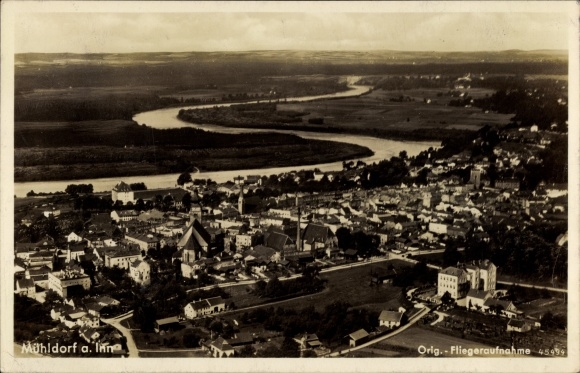 Postcard Mühldorf am Inn Upper Bavaria, town view, aerial view