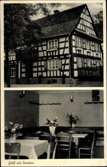 Postcard Darstein in the district of Südwestpfalz, half-timbered house, inn