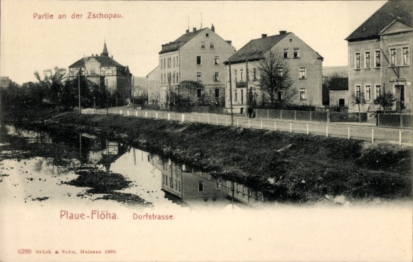 Postcard Plaue Bernsdorf Flöha in Saxony, Dorfstraße, Zschopaupartie