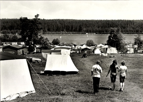 Ak Ehrenfriedersdorf im Erzgebirge, Am Greifenbachstauweiher, Campingplatz, Zelte