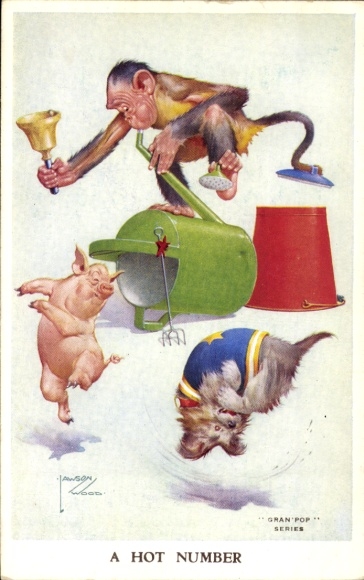 Artist Postcard Wood, Lawson, Dancing Pig, Dog, Monkey