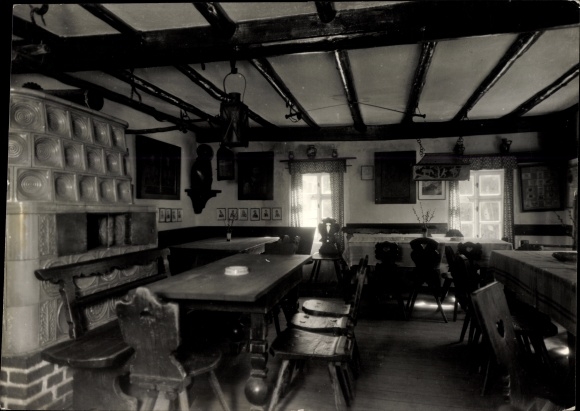Postcard Waschleithe Grünhain Beierfeld in Saxony, Köhlerhütte Fürstenbrunn, interior view, oven