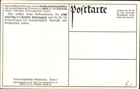 Postcard intermediate trade surcharges on agricultural products in Berlin, meat, bread, milk